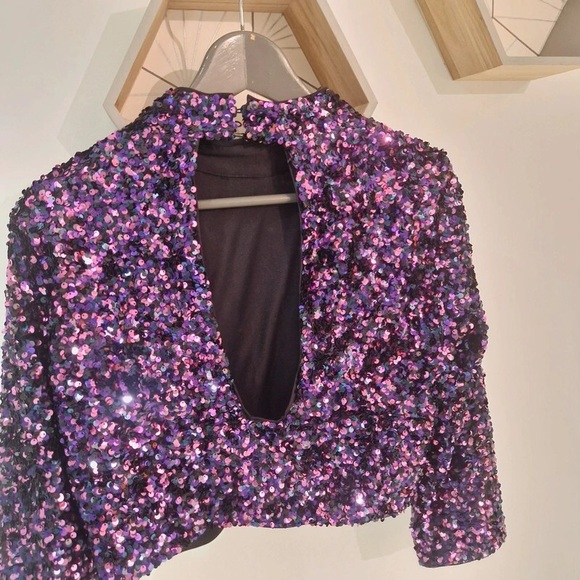 Zara Black and Pink Sequin Blouse - Picture 3 of 4